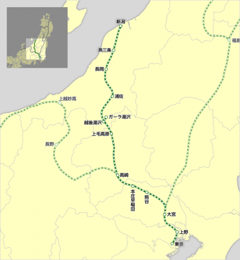 上越新幹線の路線図（JR東日本ホームページより）