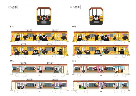 熊本電鉄「くまモンのラッピング電車 3号車」イメージ（熊本電鉄ニュースリリースより）